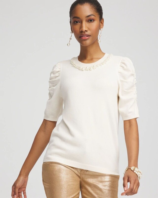 Ruched Sleeves Cashmere Blend Sweater - image 1